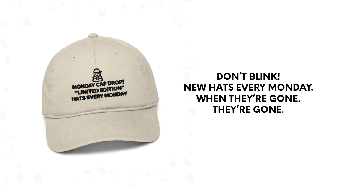 Beige cap with text on a white background